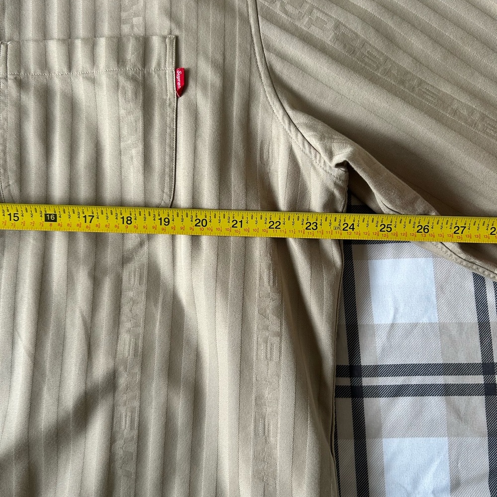 Supreme Jacquard Stripe Button-Up Shirt Tan Khaki XL Logo Pocket - Picture 4 of 5